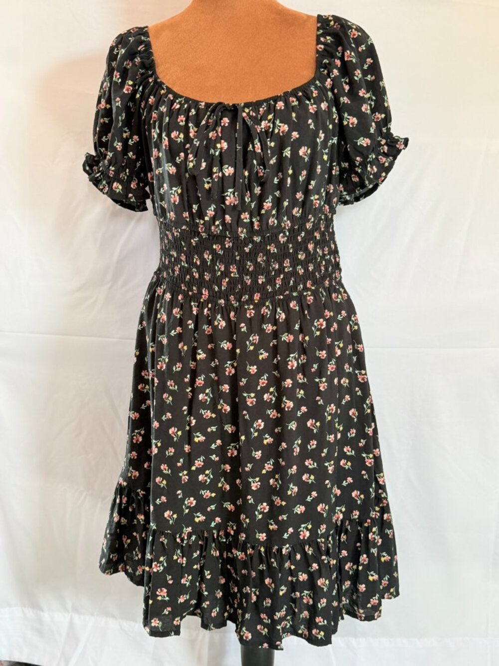 Hesperus Black Babydoll Dress — Cottagecore Floral — Never Worn
